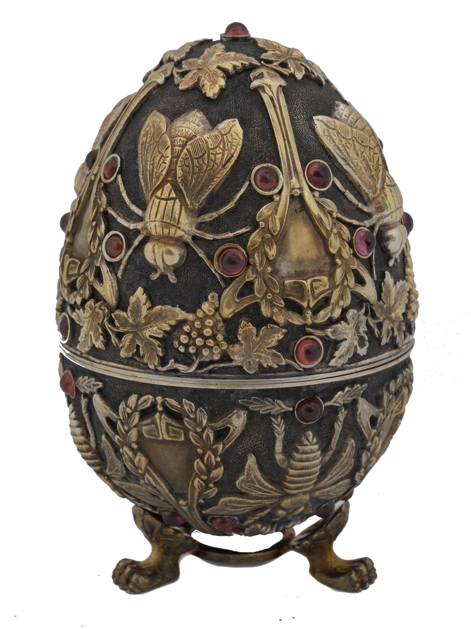 LARGE RUSSIAN 84 SILVER EASTER EGG WITH RUBIES PIC-1